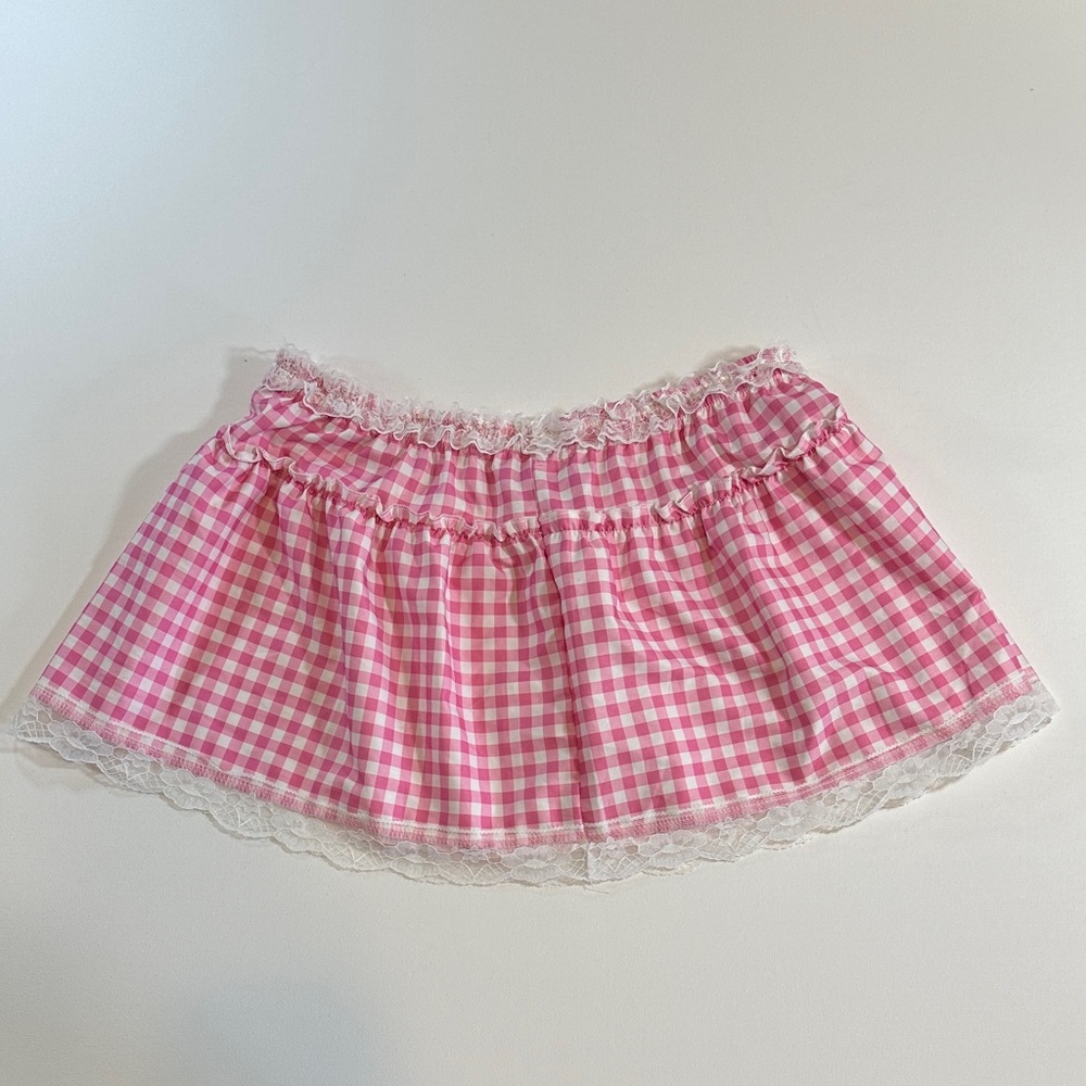 Pink and White Gingham Plaid Ruffle Mini Skirt Size M
